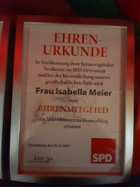 Ehrenurkunde Isabella Meier